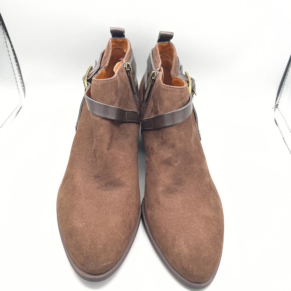 Franco Sarto Bootie Women's Giada Brown Vegan Suede Side Zip Chunky Heel Sz 7.5M - Picture 4 of 11